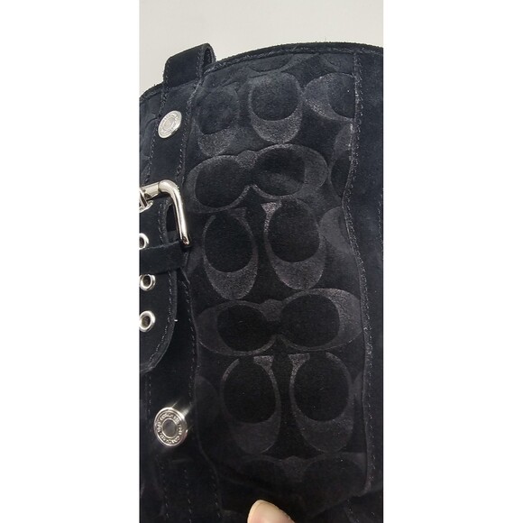 Coach Tulip Women's 5.5B Black Winter Suede Boot Fur Lined Buckle Signature Logo - Picture 15 of 16